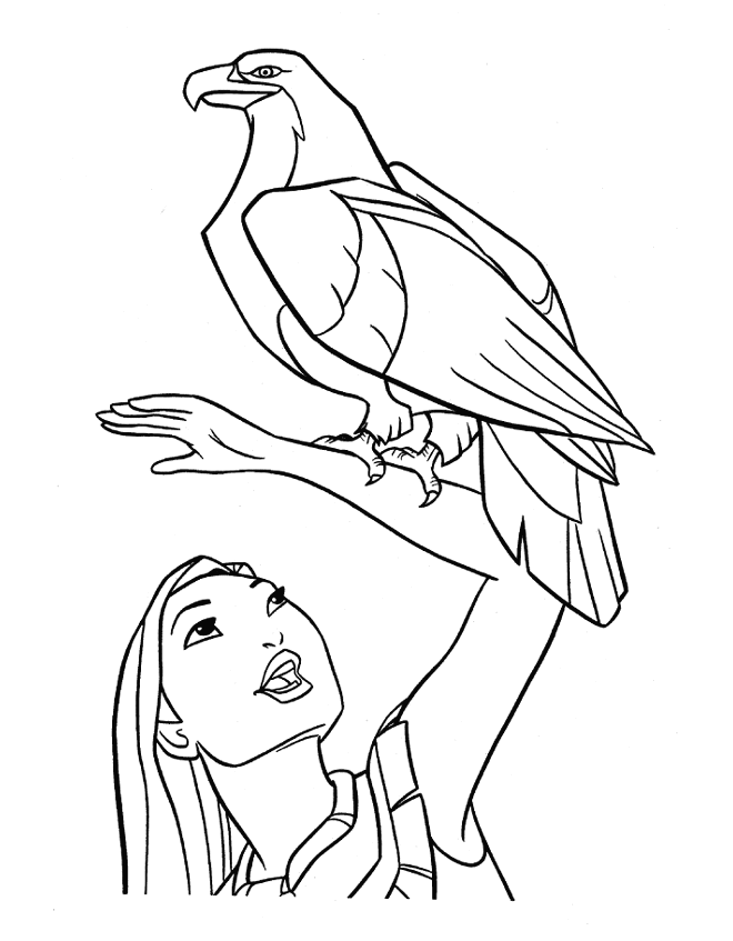 coloriage pocahontas et son aigle